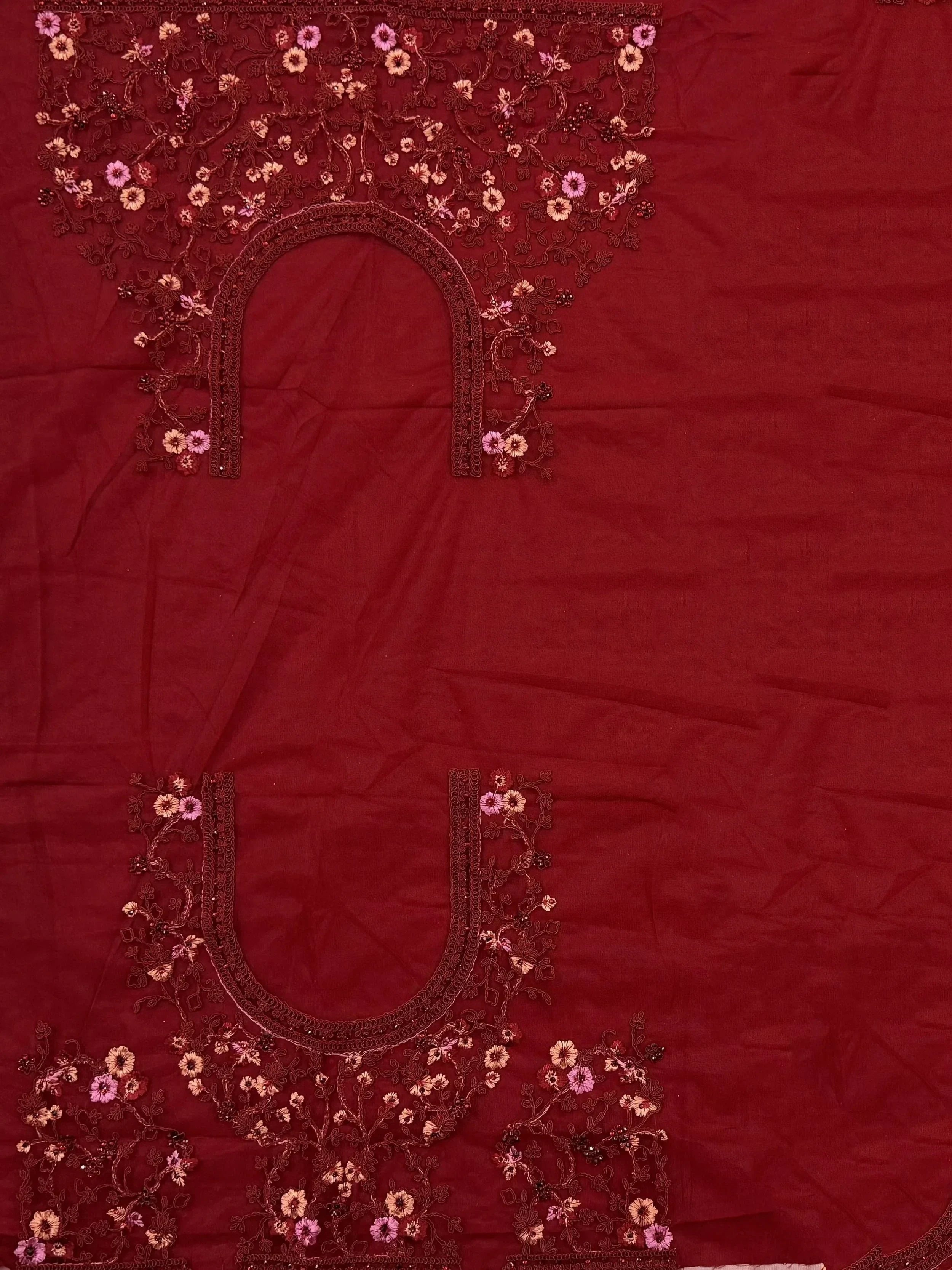 Beautiful Red Net Thread Embroidered Bridal Lehenga Choli With Dupatta