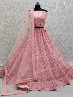 Elegant Pink Net Thread Embroidered Bridesmaids Lehenga Choli