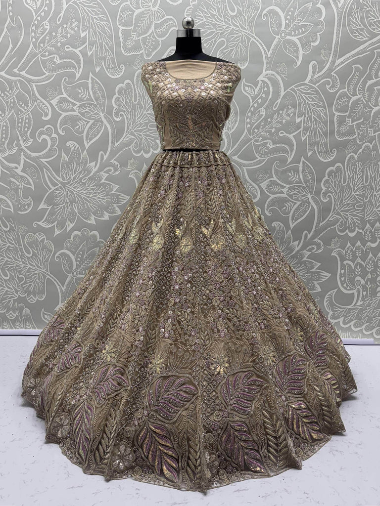 Beautiful Golden Net Sequins Bridal Wear Lehenga Choli With Dupatta