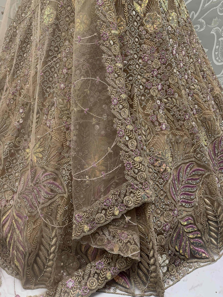 Beautiful Golden Net Sequins Bridal Wear Lehenga Choli With Dupatta