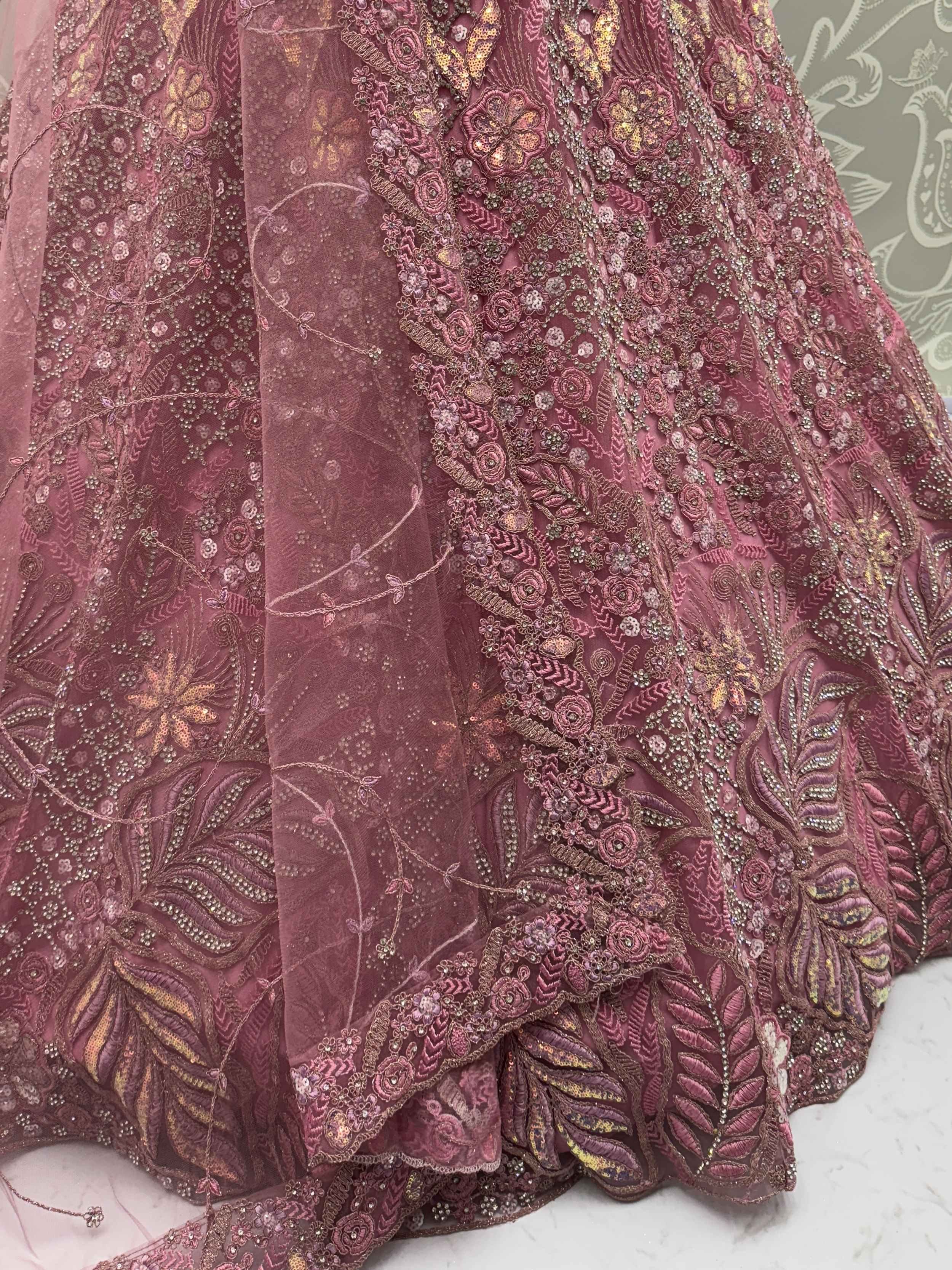 Pretty Pink Dori Embroidered Net Bridal Wear Lehenga Choli