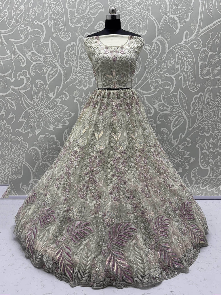 Dazzling White Multi-Thread Work Net Bridal Wear Lehenga Choli