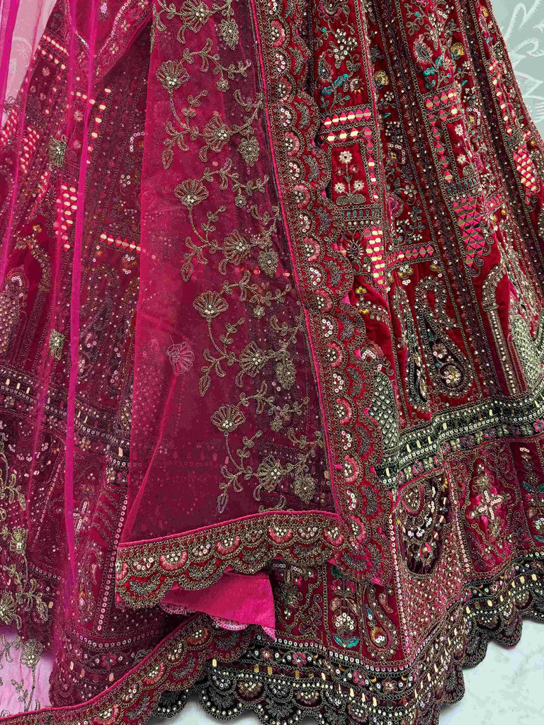 Stunning Pink Embroidered Bridal Lehenga Choli With Double Dupatta