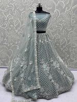 Enchanting Green Net Floral Embroidery Wedding Wear Lehenga Choli
