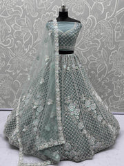 Enchanting Green Net Floral Embroidery Wedding Wear Lehenga Choli