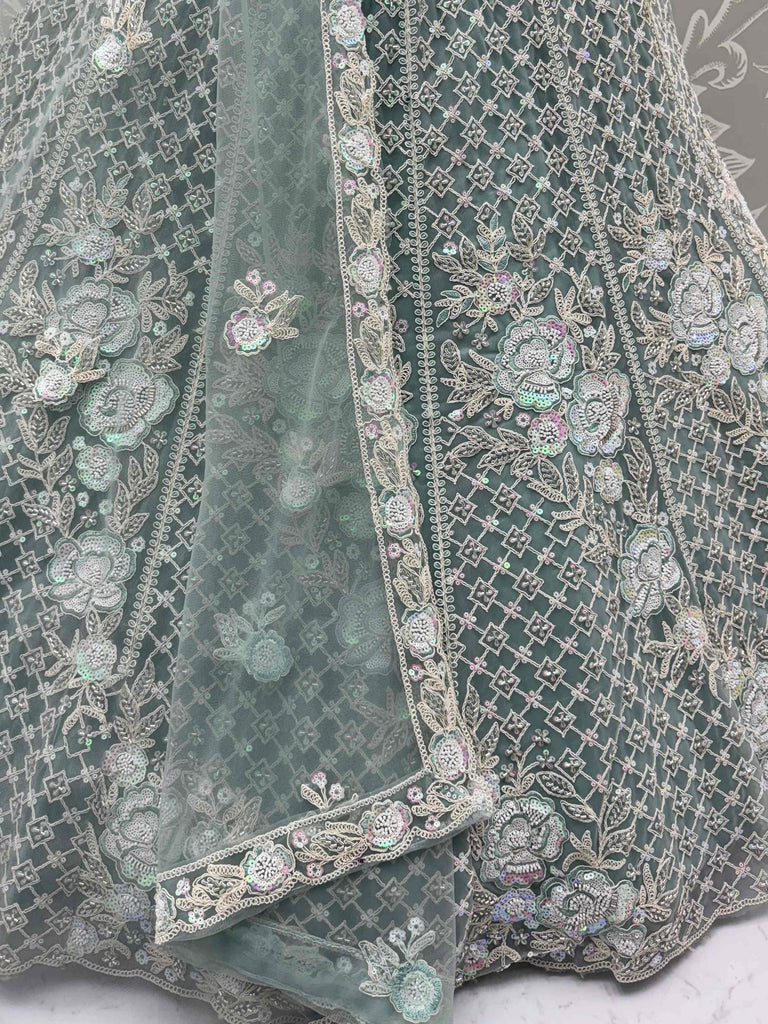 Enchanting Green Net Floral Embroidery Wedding Wear Lehenga Choli