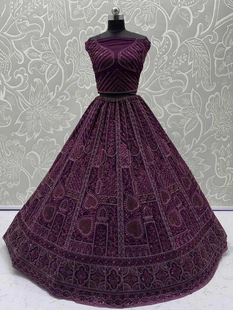 Stunning Purple Net Dori Embroidered Lehenga Choli With Dupatta