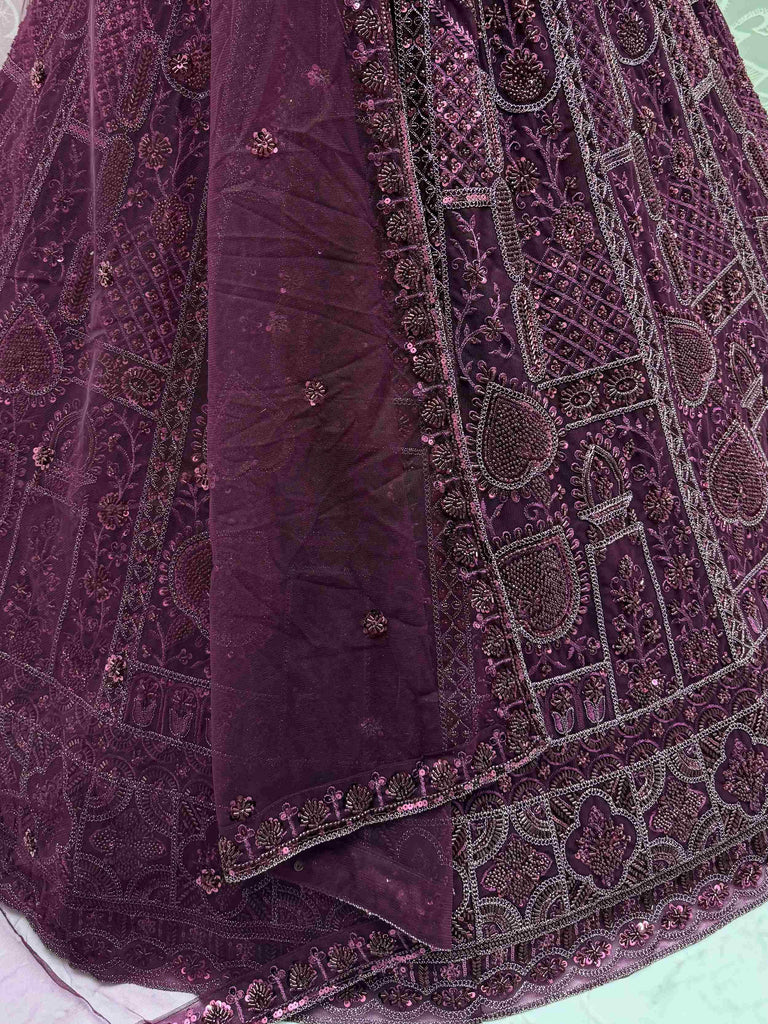 Stunning Purple Net Dori Embroidered Lehenga Choli With Dupatta