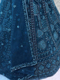 Adorning Blue Net Embroidered Designer Lehenga Choli With Dupatta