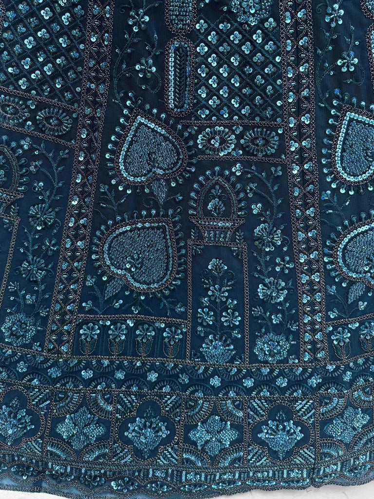 Adorning Blue Net Embroidered Designer Lehenga Choli With Dupatta