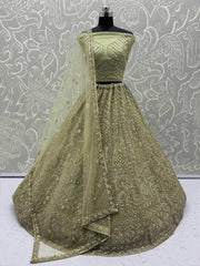 Regal Pista Green Net Thread Work Mehendi Wear Lehenga Choli