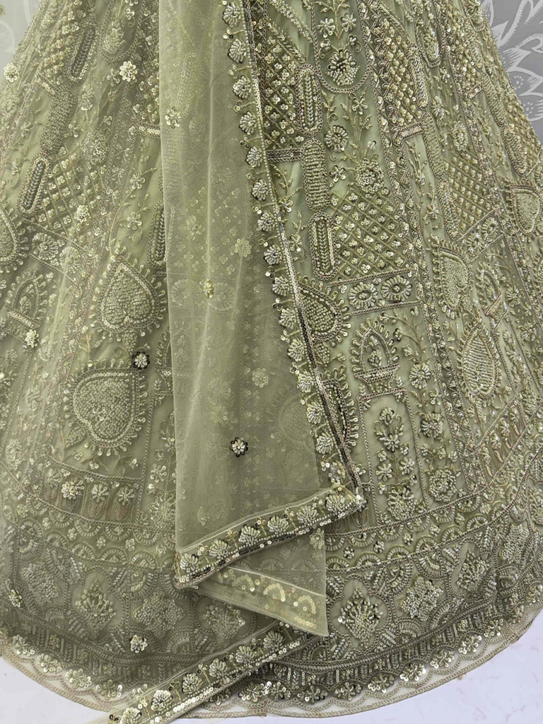 Regal Pista Green Net Thread Work Mehendi Wear Lehenga Choli