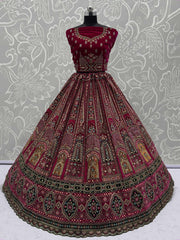 Dazzling Pink Velvet Zircon Work Bridal Lehenga With Double Dupatta