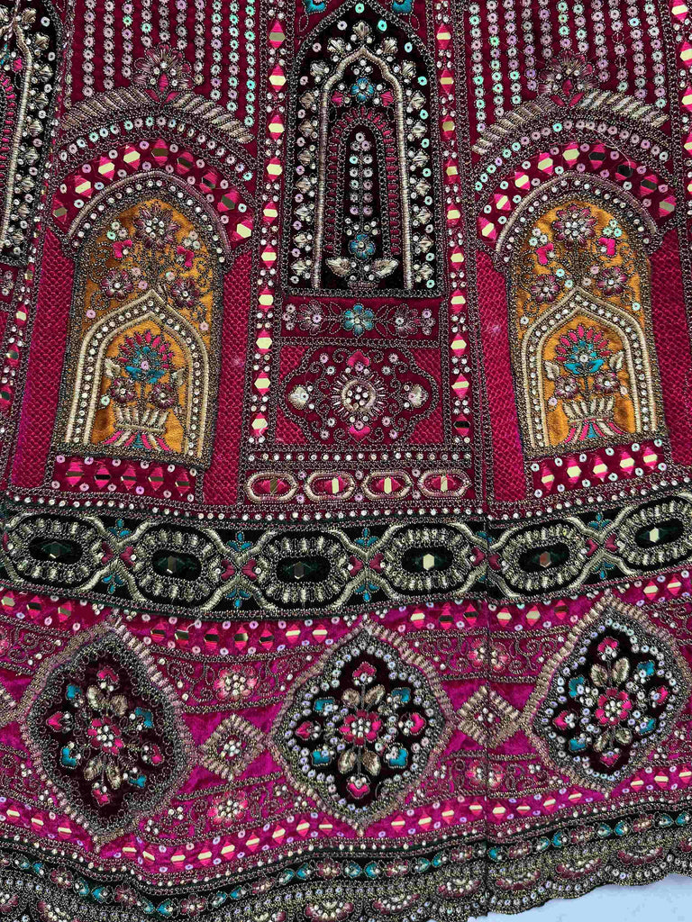 Dazzling Pink Velvet Zircon Work Bridal Lehenga With Double Dupatta
