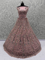 Magnetic Peach Net Sequins Wedding Wear Lehenga Choli With Dupatta