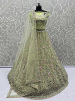 Exquisite Green Net Floral Embroidered Mehendi Wear Lehenga Choli