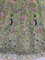Exquisite Green Net Floral Embroidered Mehendi Wear Lehenga Choli
