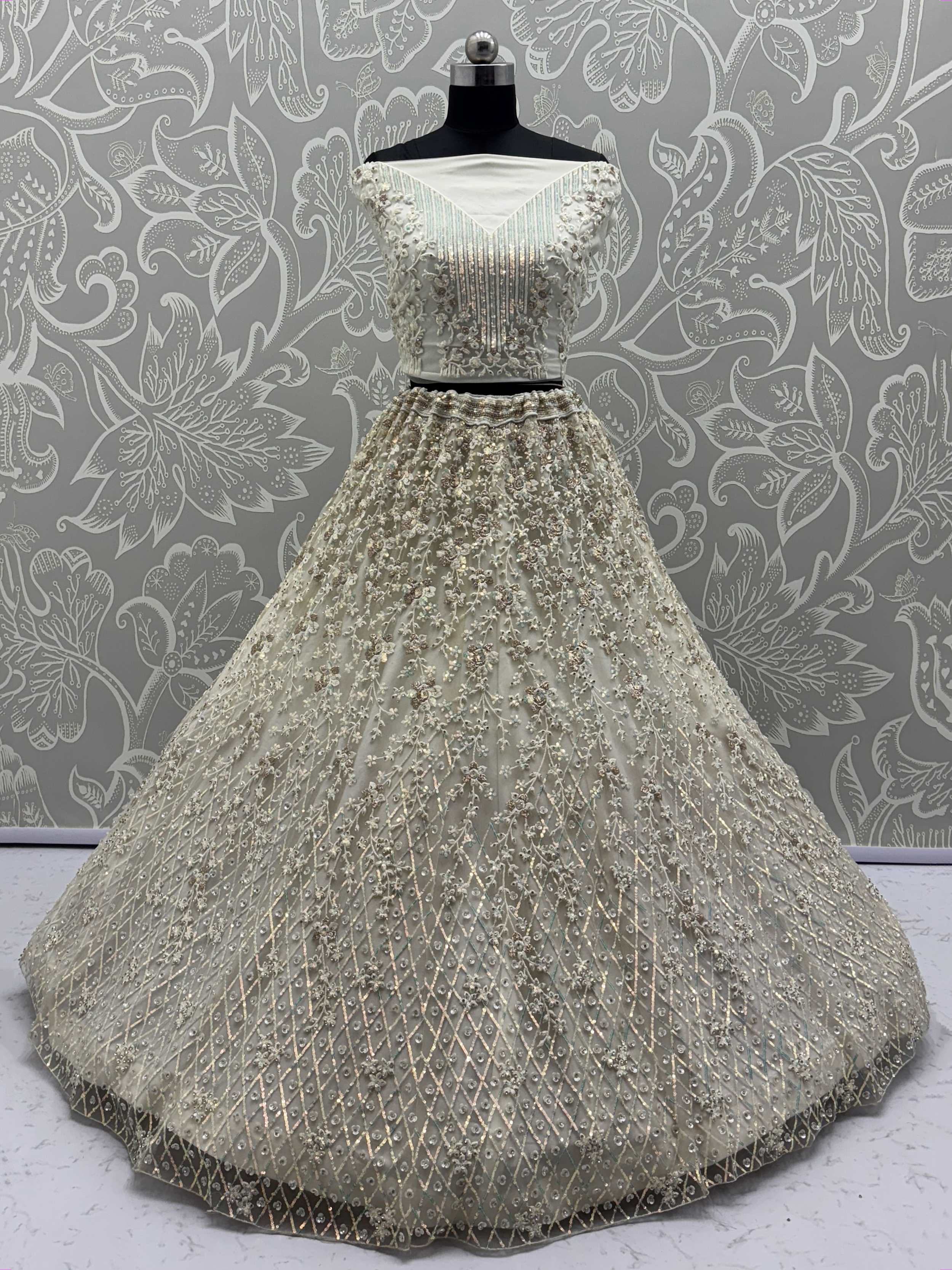 Amazing White Zari Embroidered Engagement Wear Lehenga Choli