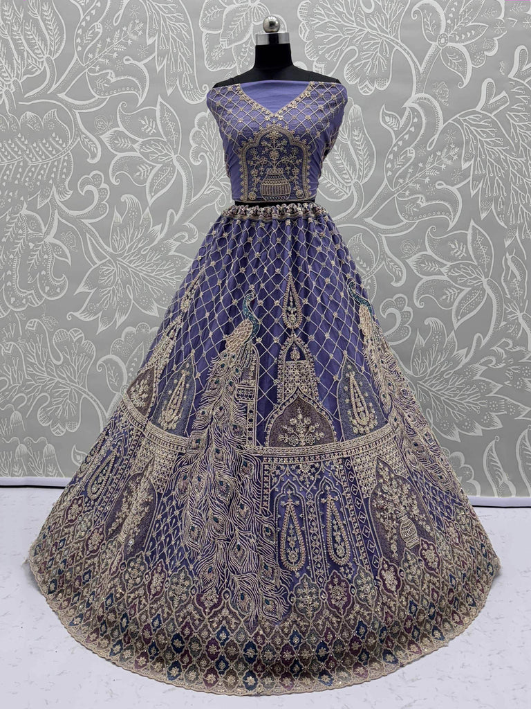 Elegant Purple Net Thread Embroidered Function Wear Lehenga Choli