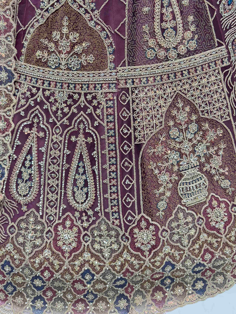 Graceful Mauve Net Zircon Work Bridesmaid Lehenga Choli With Dupatta