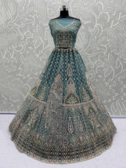 Tantalizing Blue Zari Embroidered Net Lehenga Choli With Dupatta