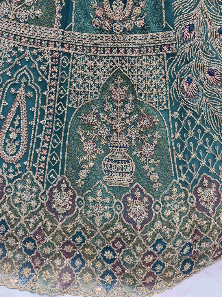 Tantalizing Blue Zari Embroidered Net Lehenga Choli With Dupatta