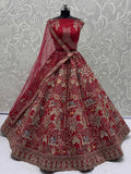 Precious Red Silk Embroidered Bridal Lehenga Choli With Double Dupatta