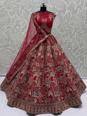 Precious Red Silk Embroidered Bridal Lehenga Choli With Double Dupatta