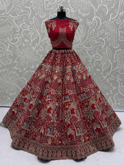 Precious Red Silk Embroidered Bridal Lehenga Choli With Double Dupatta