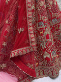 Precious Red Silk Embroidered Bridal Lehenga Choli With Double Dupatta