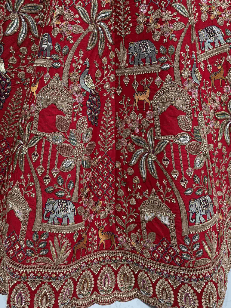 Precious Red Silk Embroidered Bridal Lehenga Choli With Double Dupatta