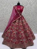 Charming Pink Silk Stone Work Bridal Lehenga Choli With Double Dupatta