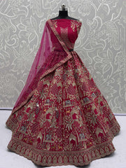 Charming Pink Silk Stone Work Bridal Lehenga Choli With Double Dupatta