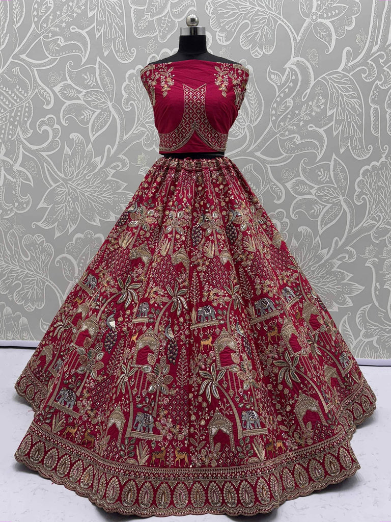 Charming Pink Silk Stone Work Bridal Lehenga Choli With Double Dupatta