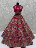 Charming Pink Silk Stone Work Bridal Lehenga Choli With Double Dupatta
