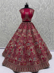 Charming Pink Silk Stone Work Bridal Lehenga Choli With Double Dupatta