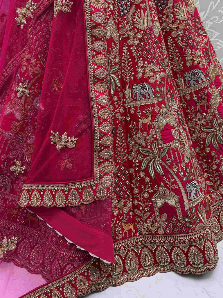 Charming Pink Silk Stone Work Bridal Lehenga Choli With Double Dupatta