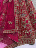 Charming Pink Silk Stone Work Bridal Lehenga Choli With Double Dupatta