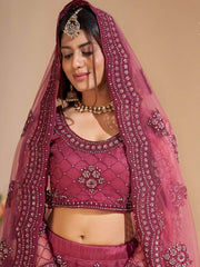 Outstanding Maroon Embroidered Net Wedding Wear Lehenga Choli