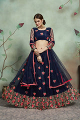 Navy Blue Sequins Net Wedding Lehenga Choli