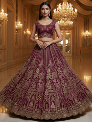Graceful Purple Dori Embroidered Net Bridal Lehenga With Dupatta