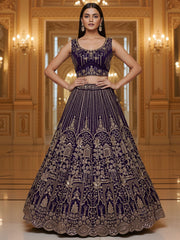 Outstanding Violet Sequins Net Bridal Wear Lehenga With Dupatta