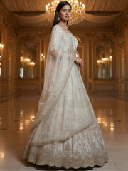 Precious White Dori Embroidered Net Bridal Lehenga Choli With Dupatta