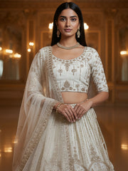 Precious White Dori Embroidered Net Bridal Lehenga Choli With Dupatta