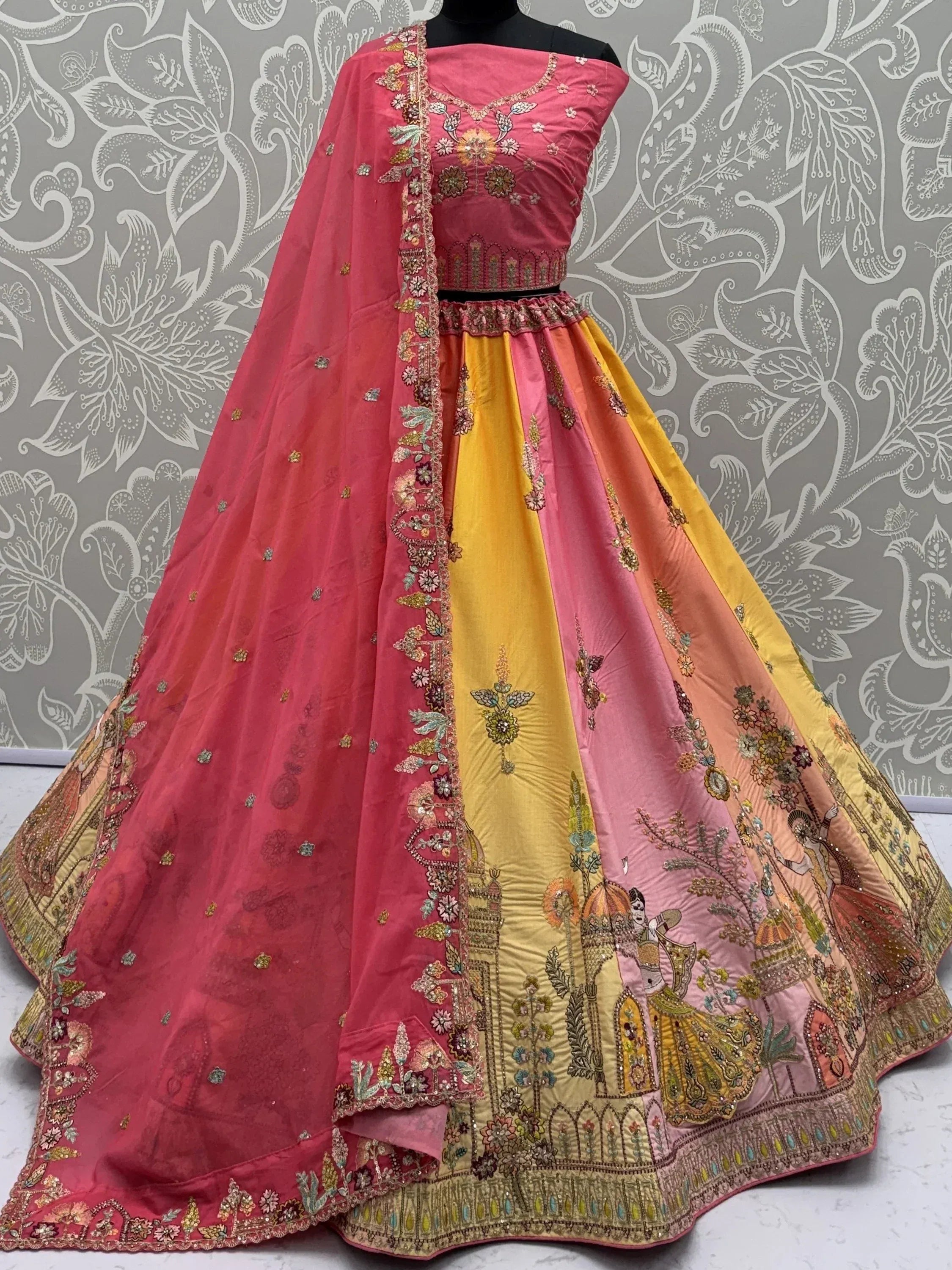 Precious Pink Thread Embroidered Silk Bridesmaid Lehenga Choli