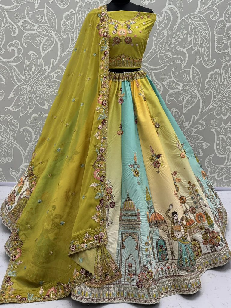 Classic Green Thread Embroidered Silk Wedding Wear Lehenga Choli