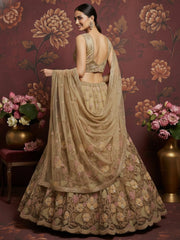 Beautiful Beige Sequins Net Bridesmaid Lehenga Choli With Dupatta