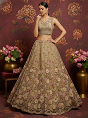 Beautiful Beige Sequins Net Bridesmaid Lehenga Choli With Dupatta