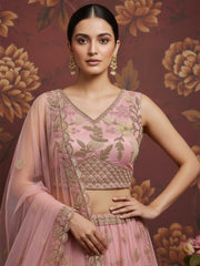 Charming Pink Dori Work Net Engagement Wear Lehenga Choli With Dupatta