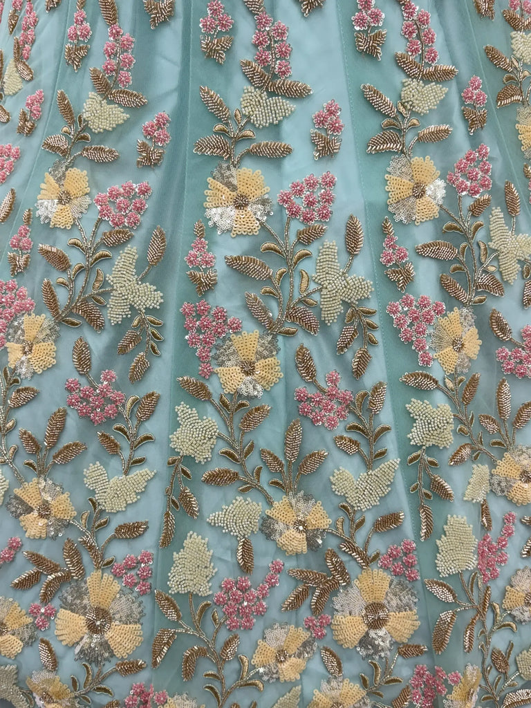 Marvelous Sky-Blue Embroidered Net Designer Lehenga Choli With Dupatta
